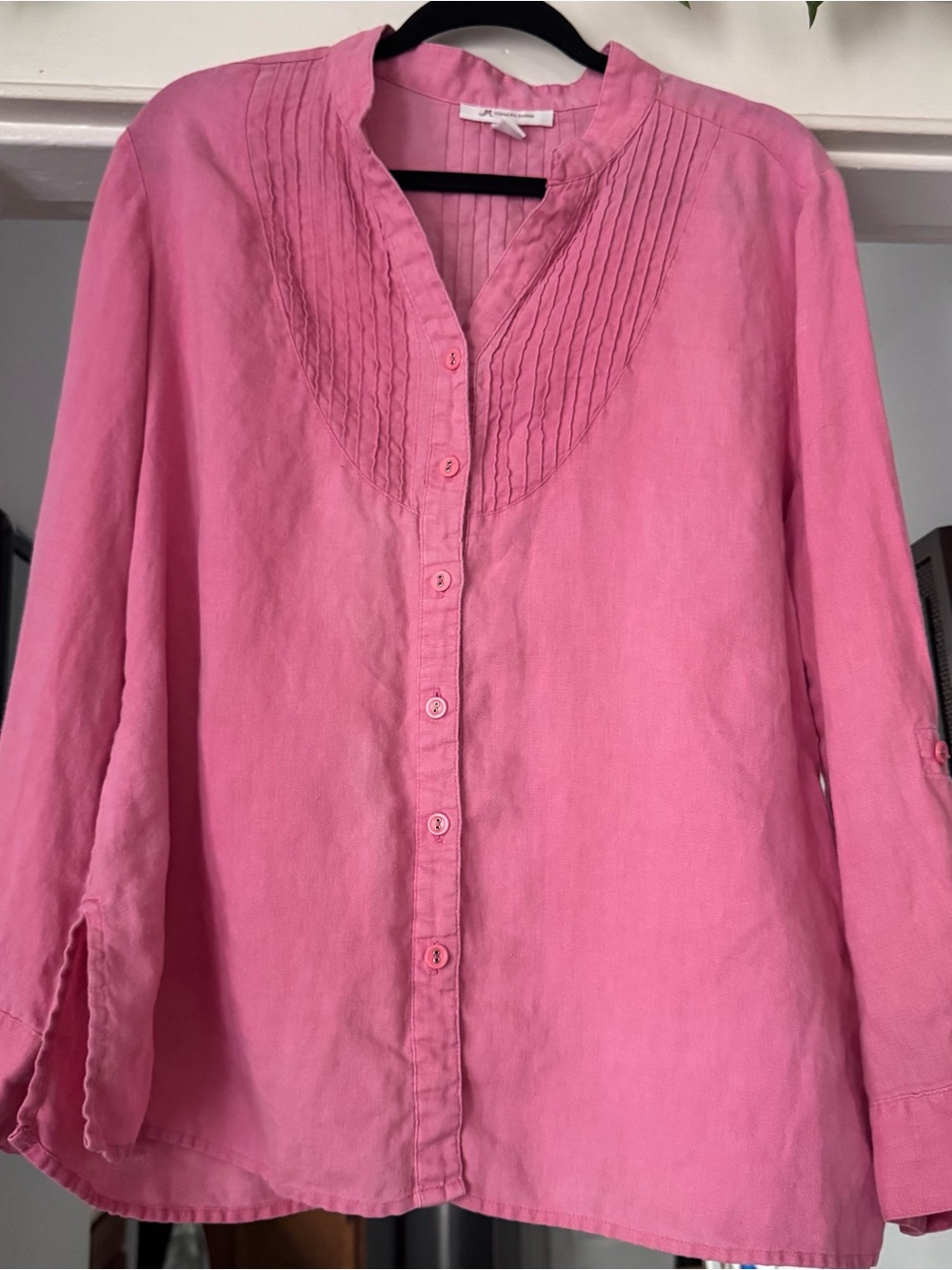 Beautiful JM Collection Linen Pink Blouse long sleeve button front medium